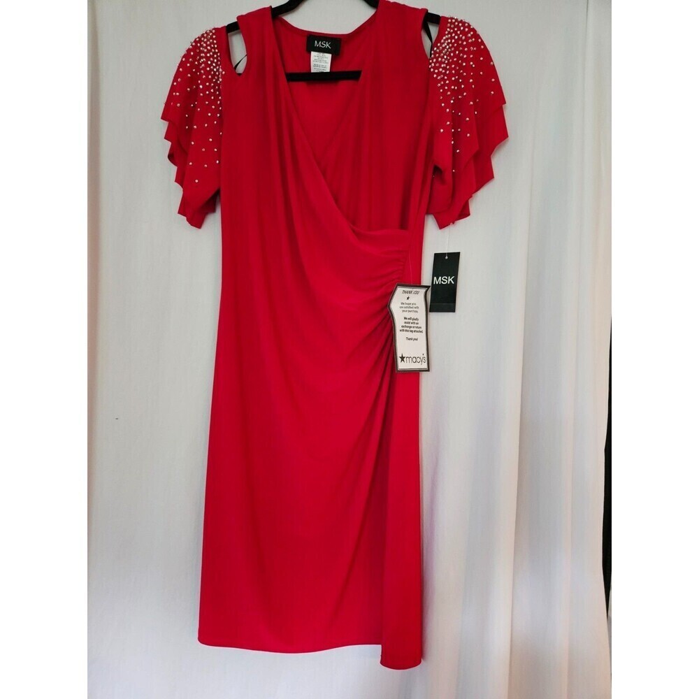 MSK Womens Red Chiffon Embellished‎ Mini Cocktail and Party Dress S BHFO 6423